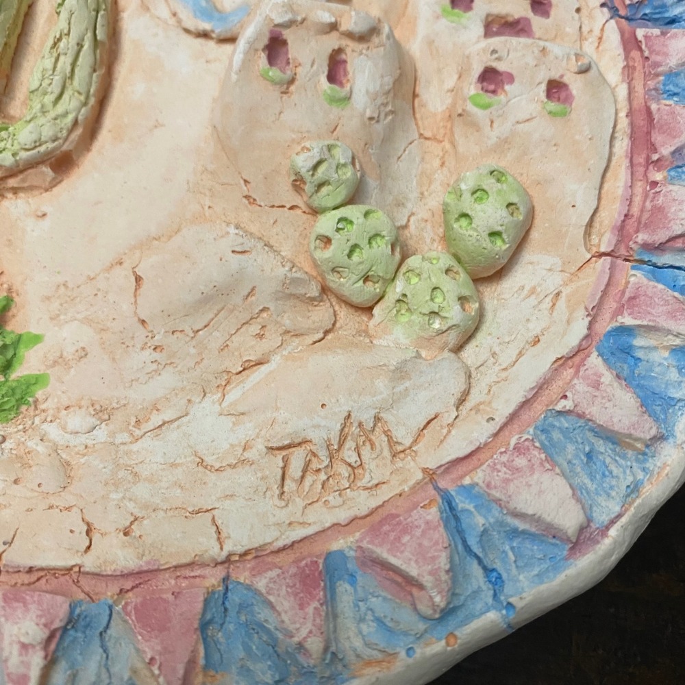 Southwest Desert Wall Hanging Plate Cactus Ceramic Art Pottery Signed 7.5" OOAK - Picture 2 of 9